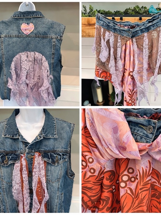 Jackets & Blazers - Custom Made Boho Denim Vest and Waist Wrap
